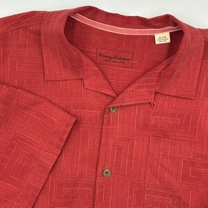Tommy Bahama Mens Red Geometric Print Silk Short Sleeve Shirt XL Original Fit